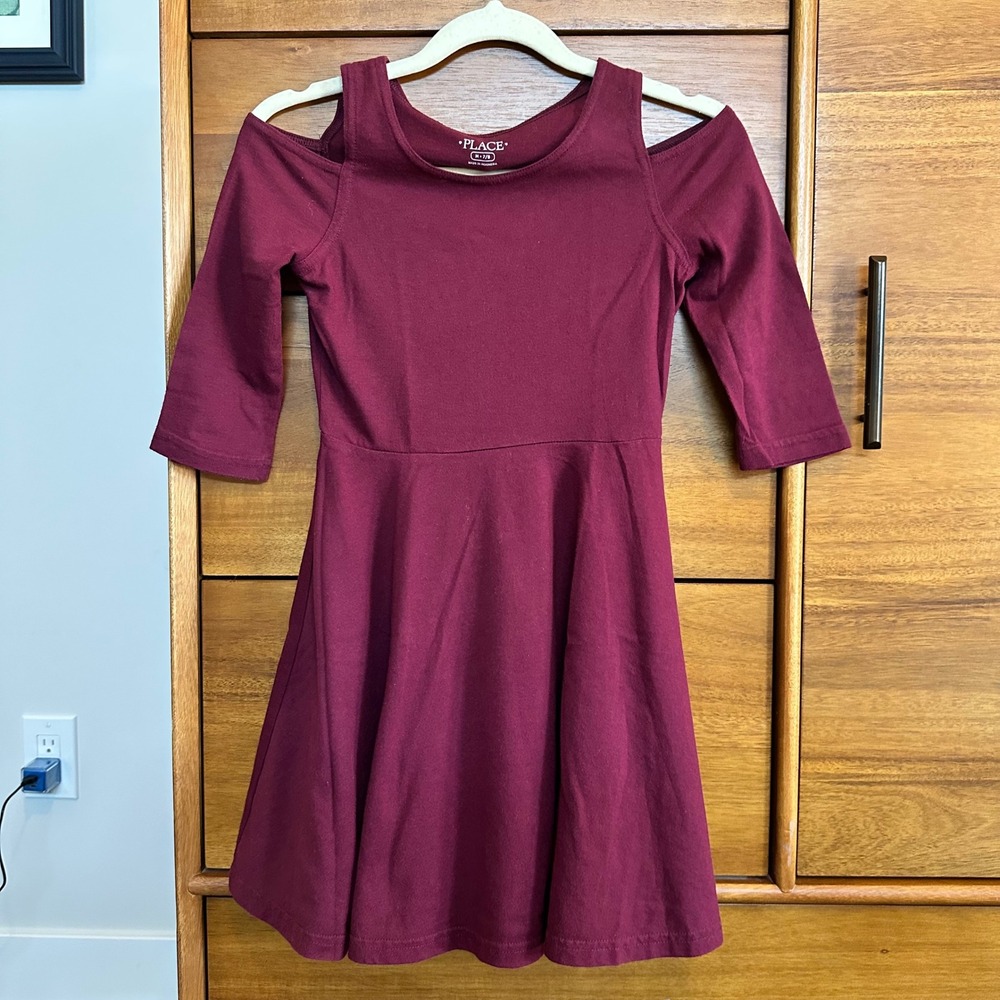 The Children's Place Cold Shoulder Skater Dress M 7/8 Burgundy Excellent